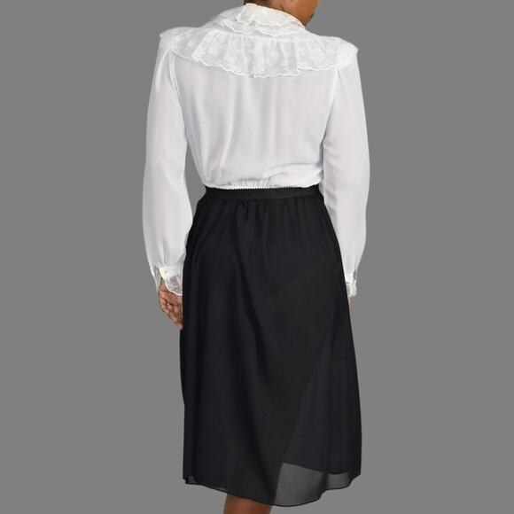 Vintage Act I Victorian Dress White Black Ruffle Lace Midi Prairie 80s Small - Picture 3 of 15